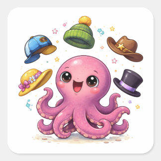Cartoon octopus juggling hats Sticker スクエアシール