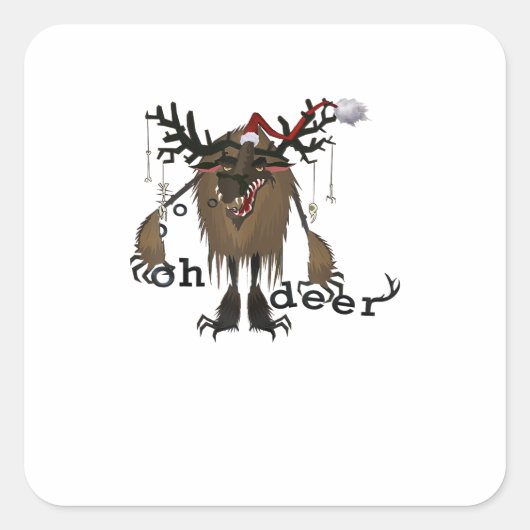 Cartoon Oh Deer Funny Reindeer Holiday Gamer Gift  スクエアシール (正面)
