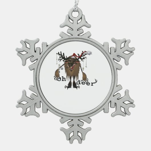 Cartoon Oh Deer Funny Reindeer Holiday Gamer Gift  スノーフレークピューターオーナメント (正面)