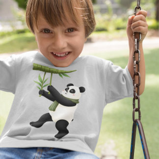 Cartoon Panda - Playful Panda with Bamboo Tシャツ