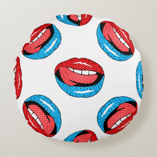 Cartoon Patch Badges:レトロ ポップ・アートの ラウンドクッション (正面)