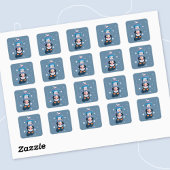 Cartoon Penguin with Hot Cocoa Blue Sticker スクエアシール