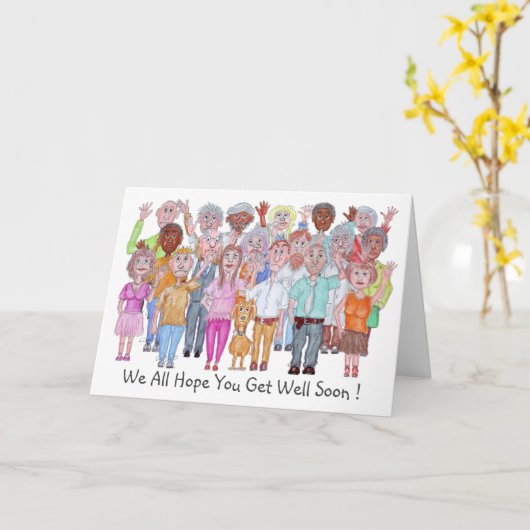 Cartoon People With A Get Well Message カード (黄色い花)