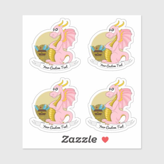 Cartoon pink dragon with treasure and text sticker シール (シート)
