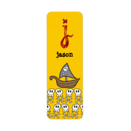 Cartoon Pirate Ship、スカル&ボーンパーティーラベル ラベル
