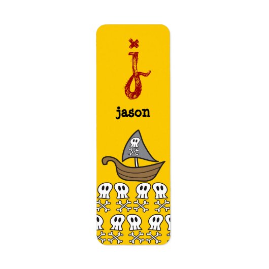 Cartoon Pirate Ship、スカル&ボーンパーティーラベル ラベル (正面)