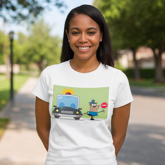 Cartoon Police Officer Holding Stop Sign Tシャツ