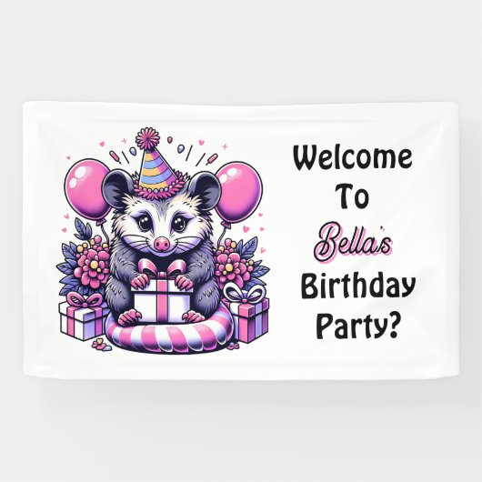 Cartoon Possum Girl's Birthday Party Welcome 横断幕 (横)