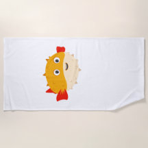 Cartoon Pufferfish Beach Towel