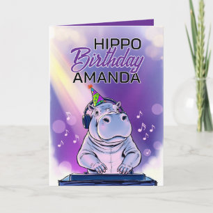 Cartoon Purple Dj Hippo誕生日 カード