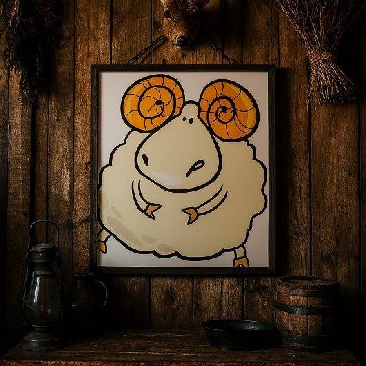 Cartoon Ram Sheep ポスター