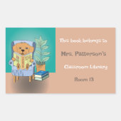 Cartoon Reading Dog Classroom Library Sticker 長方形シール (正面)