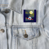 Cartoon Red Airplane Flying In Night Sky 缶バッジ (インサイチュ)