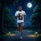 Cartoon Red Airplane Flying In Night Sky Tシャツ