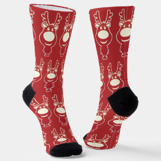 Cartoon Reindeer Red Pattern ソックス
