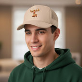 Cartoon reindeer with red nose and lights キャップ