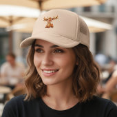 Cartoon reindeer with red nose and lights キャップ