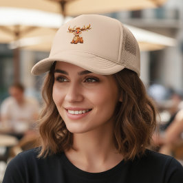 Cartoon reindeer with red nose and lights キャップ