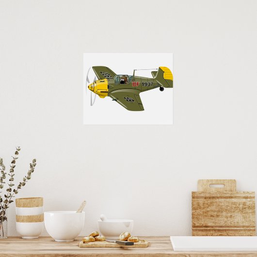 Cartoon retro fighter plane ポスター (キッチン)