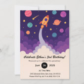 Cartoon Rocket & Colorful Galaxy Birthday  招待状 (正面)