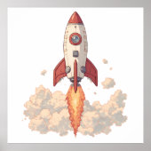 Cartoon Rocket Launching with Fiery Exhaust ポスター (正面)