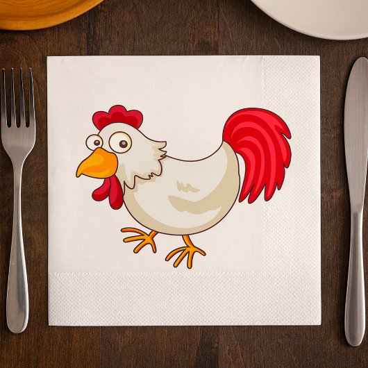 Cartoon Rooster White Chicken スタンダードカクテルナプキン