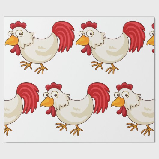 Cartoon Rooster White Chicken ラッピングペーパー (フラット)