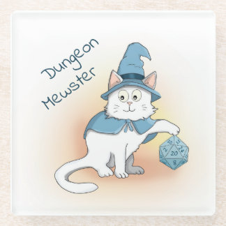 Cartoon RPG Wizard Catとサイコロ ガラスコースター