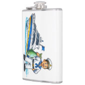 Cartoon Sailor with Yacht and Fish Nautical Art フラスク (左)