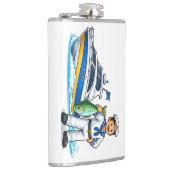 Cartoon Sailor with Yacht and Fish Nautical Art フラスク (右)