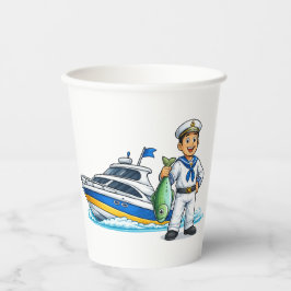 Cartoon Sailor with Yacht and Fish Nautical Art 紙コップ