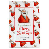 Cartoon Santa Claus playful holiday kids gift bag ミディアムペーパーバッグ (正面)
