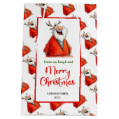 Cartoon Santa Claus playful holiday kids gift bag ミディアムペーパーバッグ (裏面)