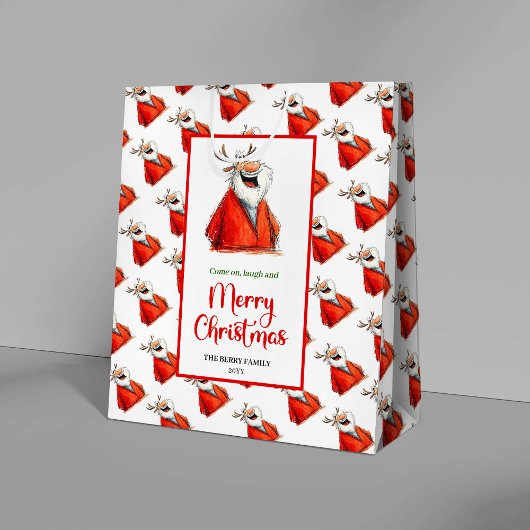 Cartoon Santa Claus playful holiday kids gift bag ミディアムペーパーバッグ