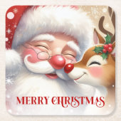 Cartoon Santa Claus Rudolph Holiday Drink Coasters スクエアペーパーコースター (正面)