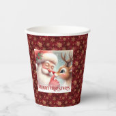 Cartoon Santa Rudolph Funny Christmas Paper Cups 紙コップ (正面)