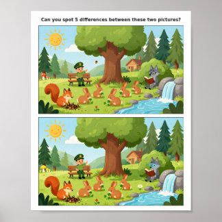 Cartoon Scene Spot the Difference Poster for Kids  ポスター