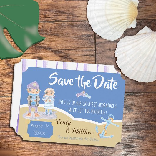 Cartoon Sea Otter船乗りSave the Date Card セーブザデート