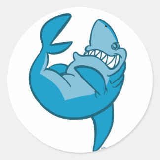 Cartoon Sharkの転が背中の笑いステッカー ラウンドシール