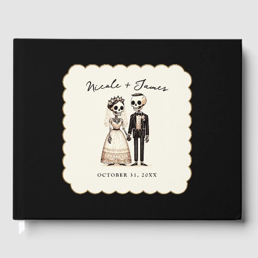 Cartoon Skeleton Bride +新郎お洒落結婚の ゲストブック (正面)