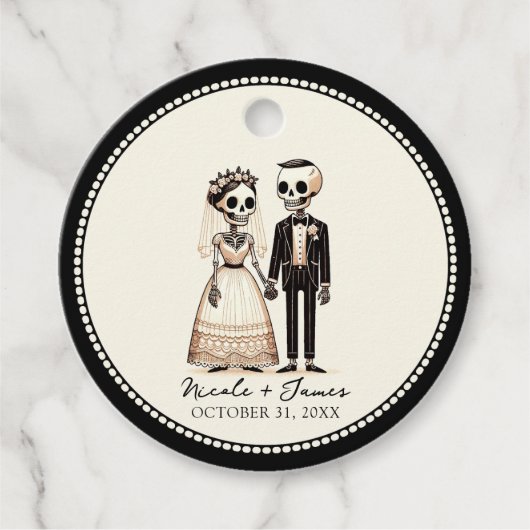 Cartoon Skeleton Bride +新郎お洒落結婚の フェイバータグ (正面)