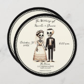 Cartoon Skeleton Bride +新郎お洒落結婚の 招待状 (正面/裏面)
