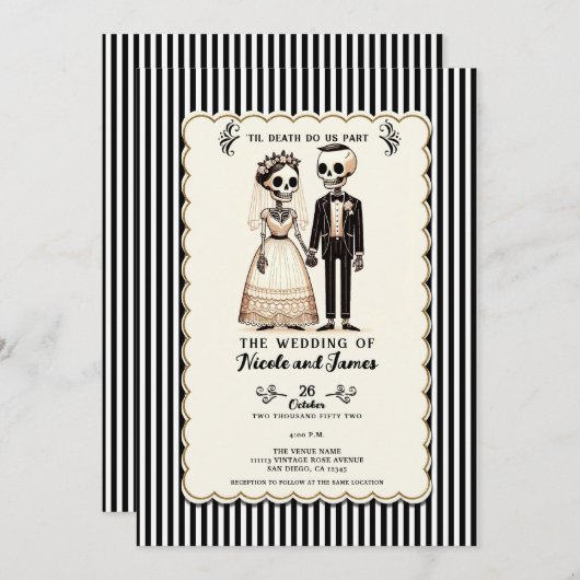 Cartoon Skeleton Bride +新郎お洒落結婚の 招待状 (正面/裏面)