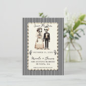 Cartoon Skeleton Bride + Groom日付を保存 招待状 (スタンド正面)