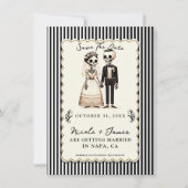 Cartoon Skeleton Bride + Groom日付を保存 招待状 (正面)