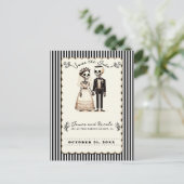 Cartoon Skeleton Bride + Groom日付を保存 案内ポストカード (スタンド正面)