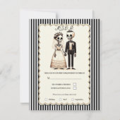 Cartoon Skeleton Bride + Groom Wedding RSVP 招待状 (正面)