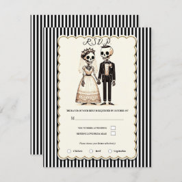 Cartoon Skeleton Bride + Groom Wedding RSVP 招待状