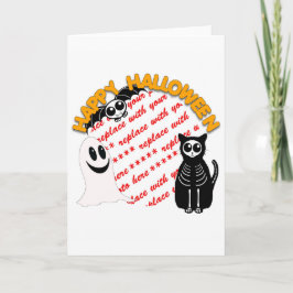 Cartoon Skeleton Catこうもり&幽霊フォトフレーム カード