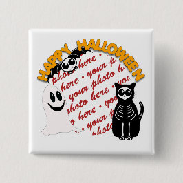 Cartoon Skeleton Catこうもり&幽霊フォトフレーム 缶バッジ